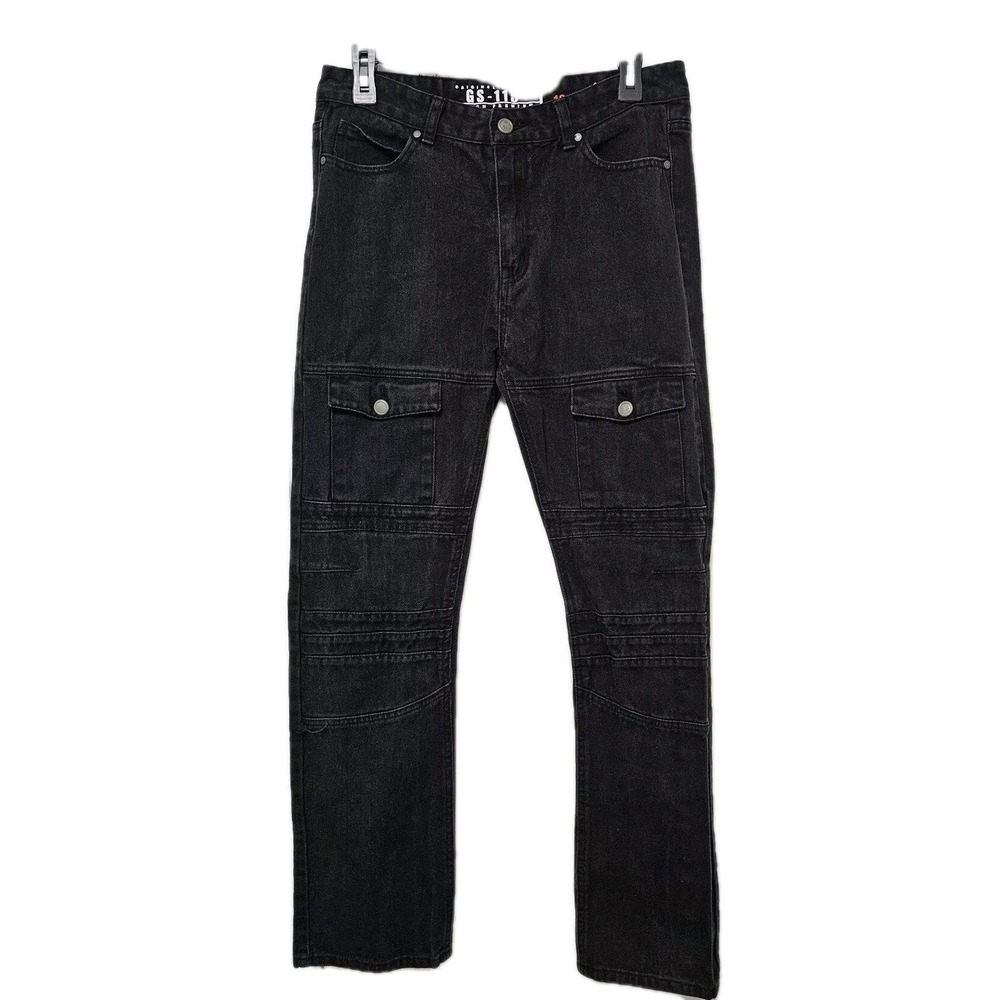 Gorpcore Moto Utility Cargo Jeans Boy 18 Black Denim Straight Leg Streetwear Y2K